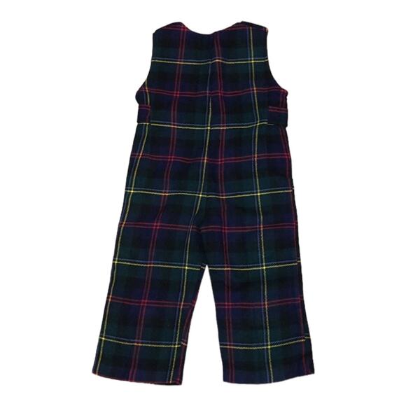 Vintage Mine Alone plaid overalls, longalls, navy, red and green 3T - Picture 7 of 12